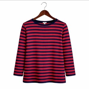 Gap Red Navy Striped Long Sleeve Womens Tee Sz Lg
